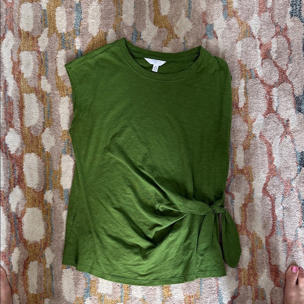 Time and Tru Olive Short Sleeve Top with Side Knot